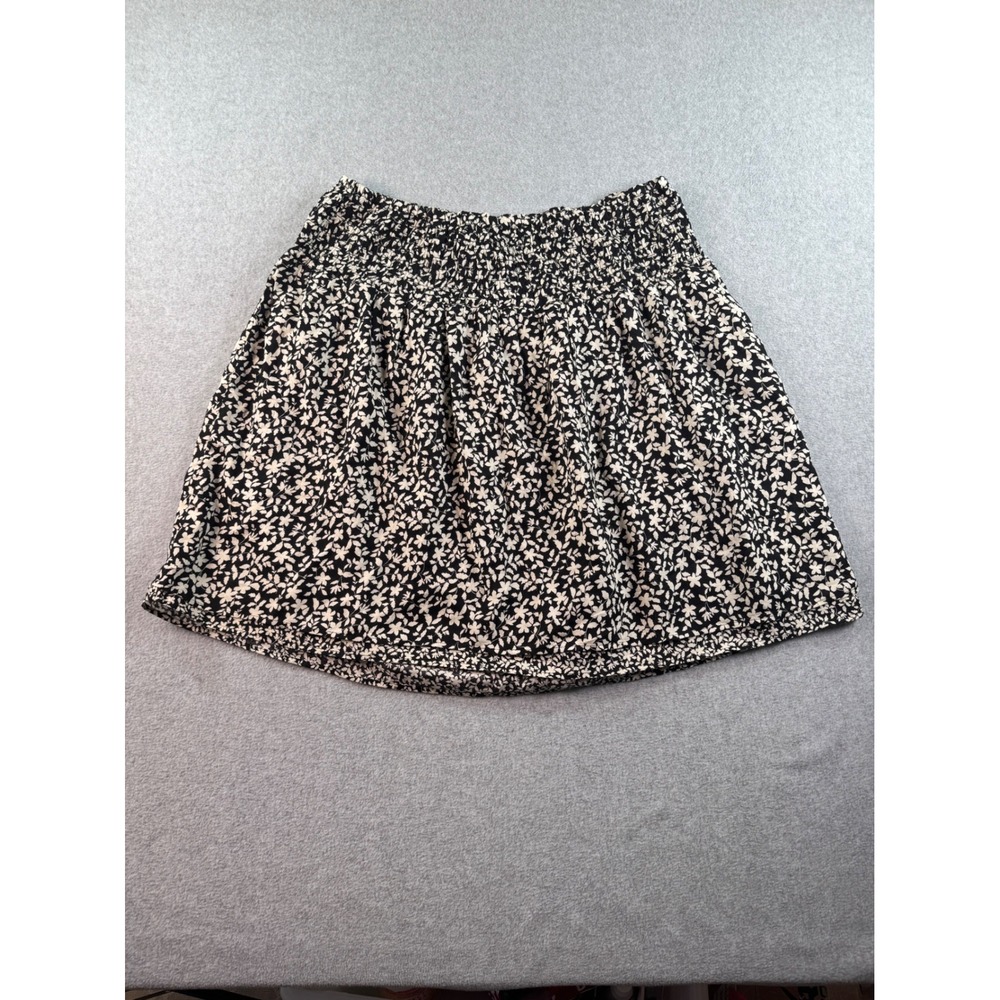 J. Jill Black White Floral Smocked Waist Cotton Mini Skirt XLT Tall 272043